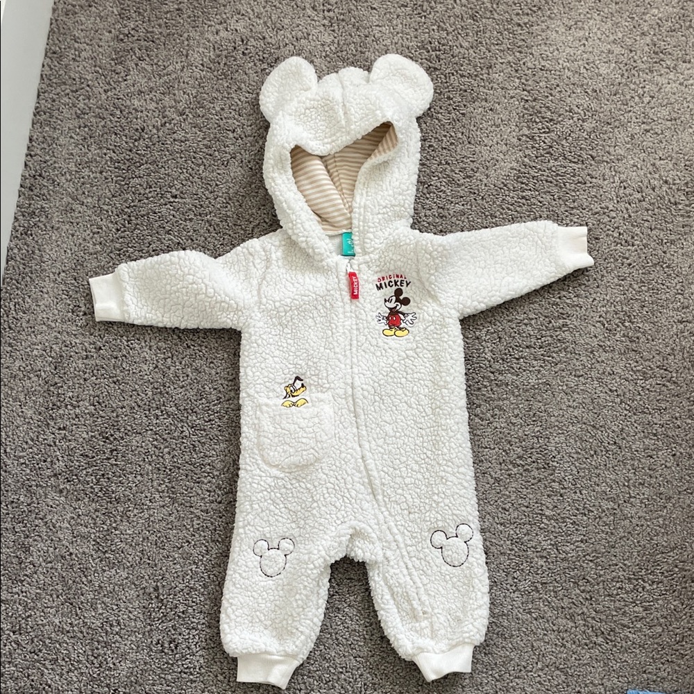 Disney White Sherpa Baby Footie with Mickey Mouse